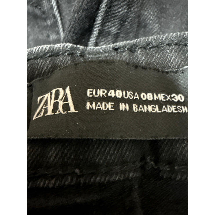 Zara Black Mid Rise Flared Bootcut Bell Bottom Frayed Cropped Denim Jeans Size 8