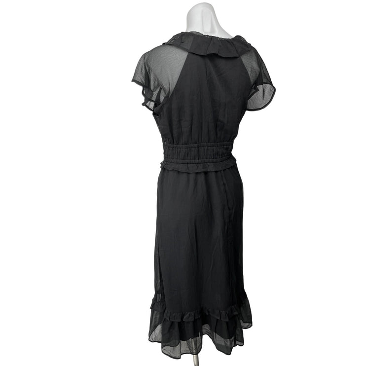 Old Navy Women's Black Mesh Ruffle Short Sleeve V Neck Midi Sheath Dress Size L
