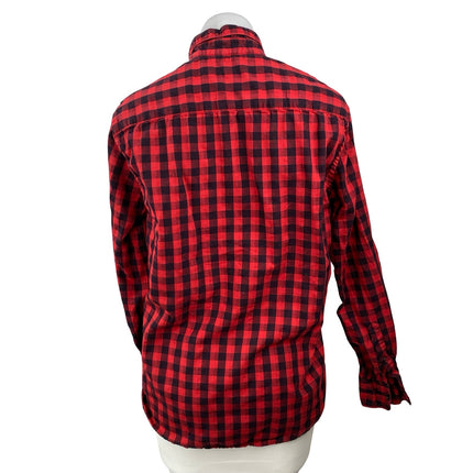 MNG Mango Women's Red Black Gingham Check Long Sleeve Button Up Shirt Top Size S
