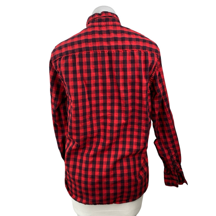 MNG Mango Women's Red Black Gingham Check Long Sleeve Button Up Shirt Top Size S
