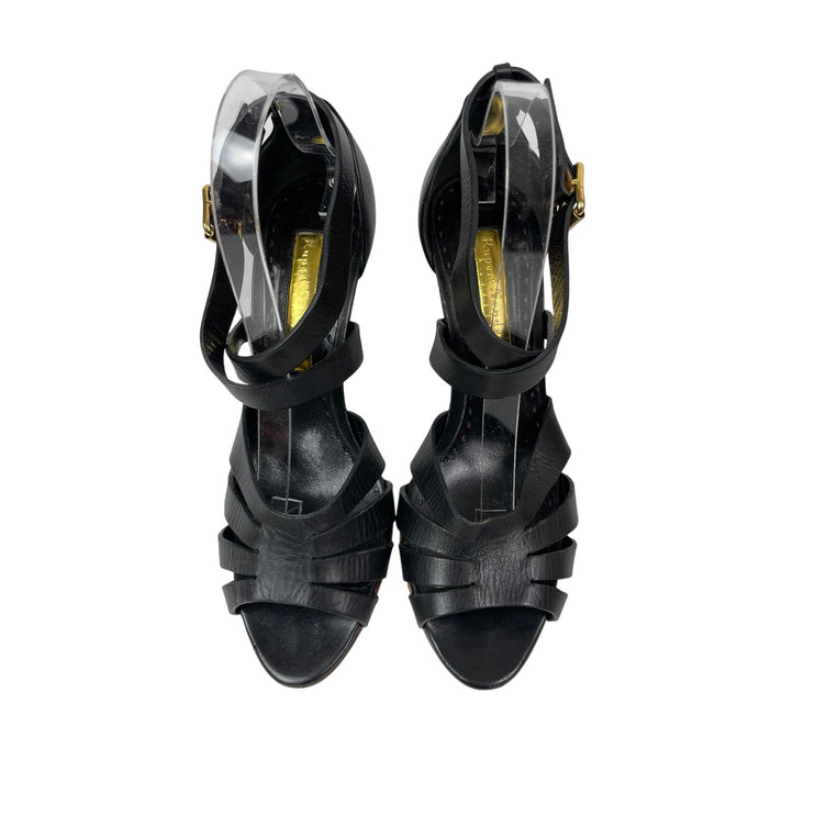 Rupert Sanderson Misty Women's Black Open Toe Stiletto Heels Strappy Sandals 7.5