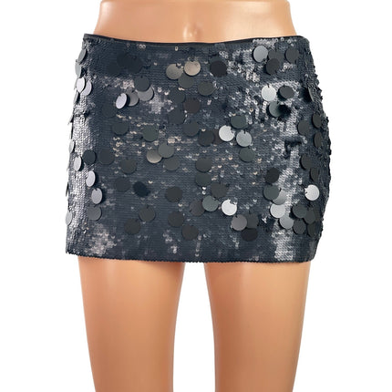 Danielle Guizio Black Sequin Low Waist Paillette Party Straight Mini Skirt Sz XS