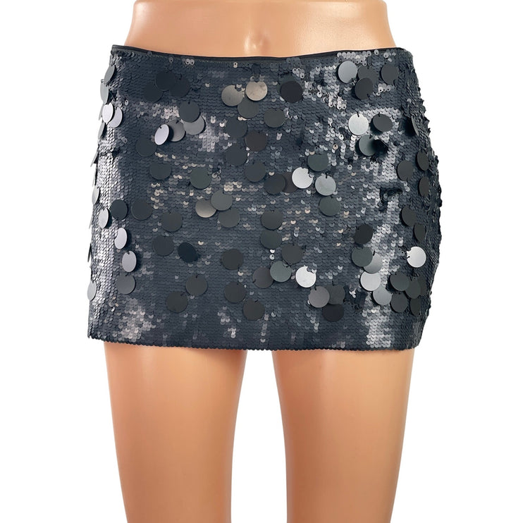 Danielle Guizio Black Sequin Low Waist Paillette Party Straight Mini Skirt Sz XS