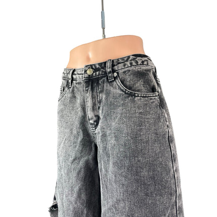 PrettyLittleThing Women's Black Washed Distressed Wide Leg Baggy Denim Jeans 4