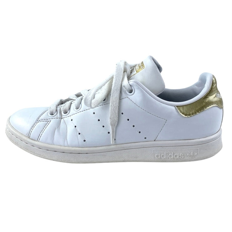Adidas Stan Smith Women's White Gold Lace Up Tennis Leather Sneakers Shoes Sz 7