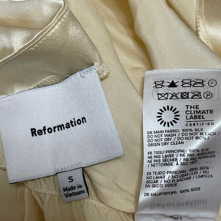 Reformation Yellow 100% Silk Satin Sleeveless V Neck Cami Peplum Tank Top Size S