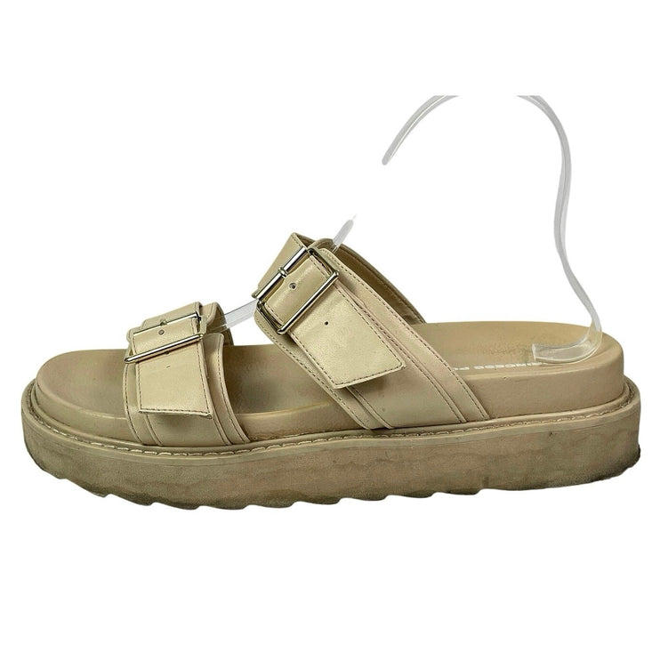 Princess Polly Ma Belle Women's Cream Double Buckle Strap Flats Slides Sandals 9