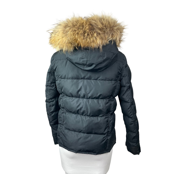 Theory Faux Fur Quilted Long Sleeve Hooded Winter Down Puffer Coat Jacket Size S
