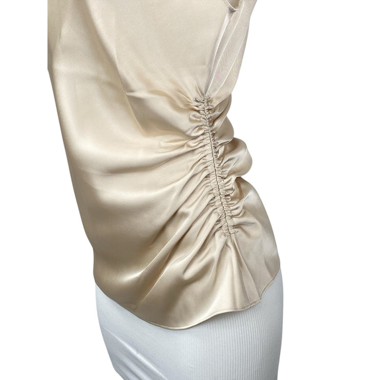 Banana Republic Beige Champagne Silk Satin Drop Sleeve Ruched Blouse Top Size 4