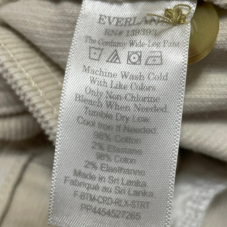Everlane The Corduroy Women's Cream High Waisted Baggy Wide Leg Pants Size 2