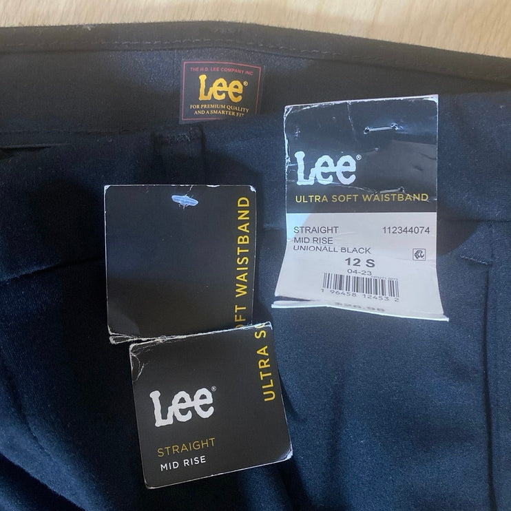 NEW Lee Women Black Mid Rise Palazzo Straight Wide Leg Trousers Dress Pants 12 S