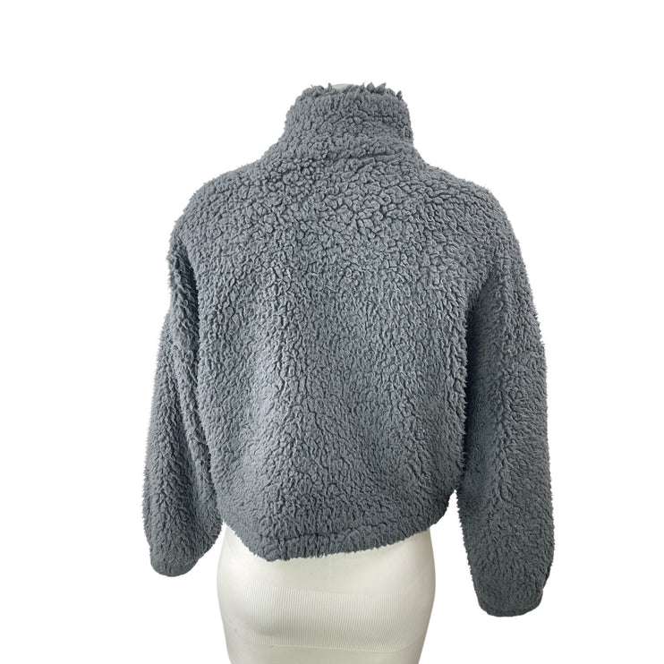 Urban Outfitters Gray Sherpa Fleece Zip Up High Neck Long Sleeve Coat Jacket XS