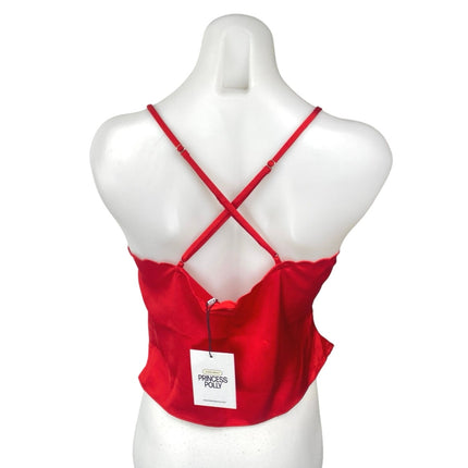 NEW Princess Polly Red Silk Satin Sleeveless Scalloped Bow Cami Crop Top Size 8