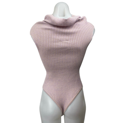 Free People Too Good Women's Pink Rib Knit Off Shoulder Thong Bodysuit Top Sz XS