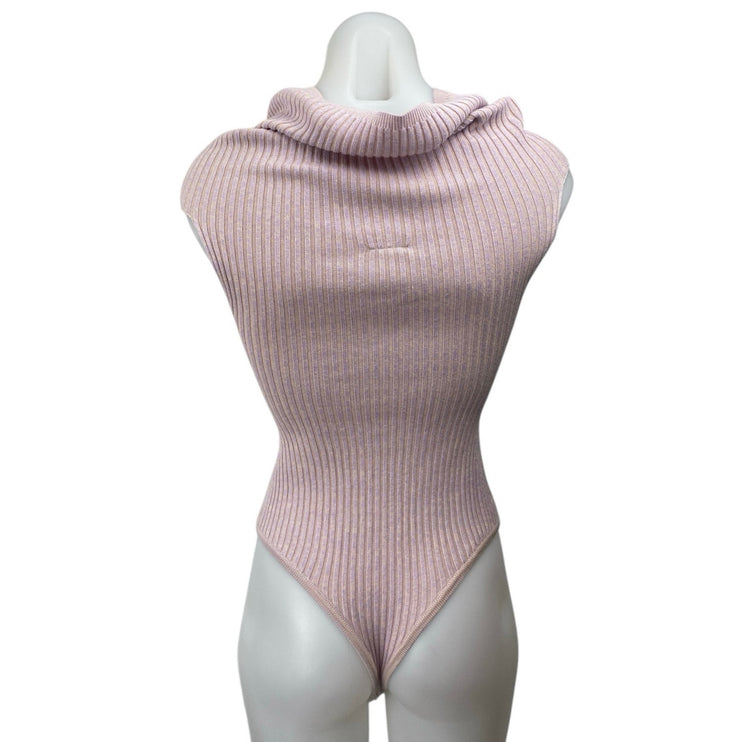 Free People Too Good Women's Pink Rib Knit Off Shoulder Thong Bodysuit Top Sz XS