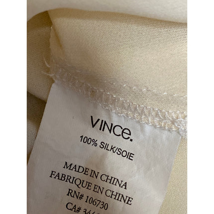 Vince 100% Silk Women's Cream V Neck Long Sleeve Tunic Henley Shirt Blouse Top S