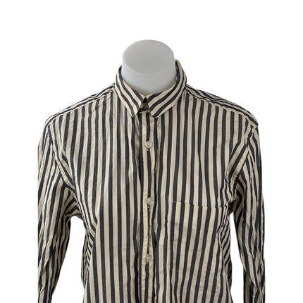Le31 Simons Women's Black Beige Striped Long Sleeve Button Down Shirt Top Size M