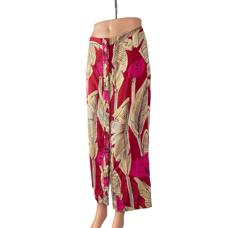 Zara Women's Multicolor Tropical High Rise Button Midi Pencil Straight Skirt S
