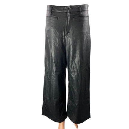 Zara Women's Black Faux Leather Vegan High Rise Wide Leg Trousers Pants Size M