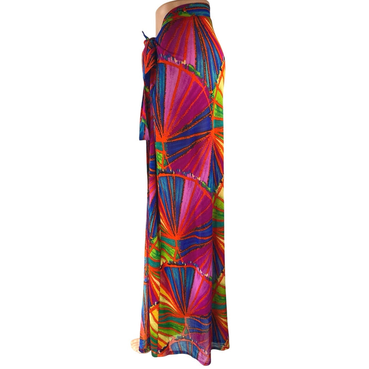 Fashion Nova Multicolor Abstract High Waist Beach Cover Up Maxi Wrap Skirt 2XL