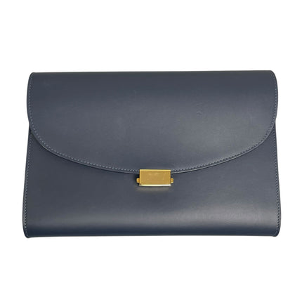 Mansur Gavriel Women Gray Blue Calf Leather Envelope Flat Clutch Pouch Purse Bag