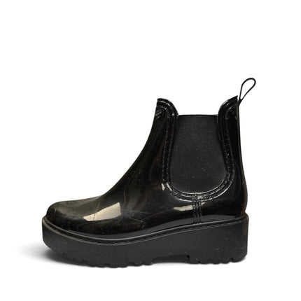 Steve Madden Nanna Women Black Elastic Platform Gloss Chelsie Rain Boots Size 10