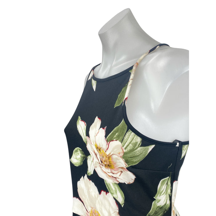 Monteau Black Floral Sleeveless High Neck Cami Fit & Flare Mini Dress Size L