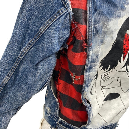 Levi's Men's Blue Distressed Long Sleeve Graphic Denim Jeans Coat Jacket Size XS