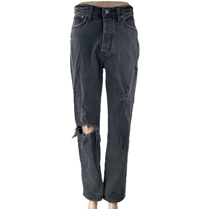 Abercrombie & Fitch The Dad High Rise Women's Black Distressed Denim Jeans Sz 27