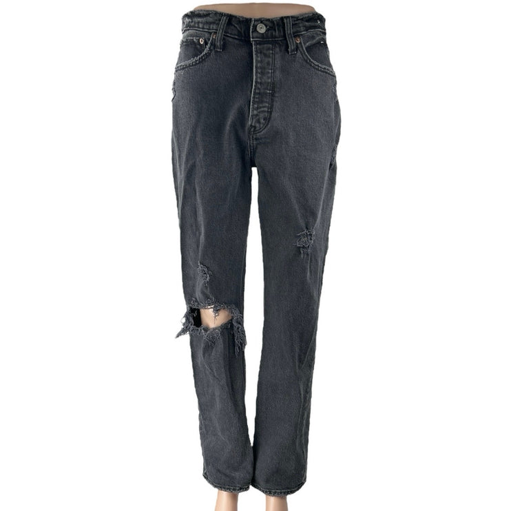 Abercrombie & Fitch The Dad High Rise Women's Black Distressed Denim Jeans Sz 27