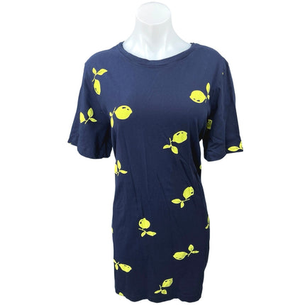 C&A Women's Blue Yellow Crew Neck Short Sleeve Pullover Mini T Shirt Dress Sz XL