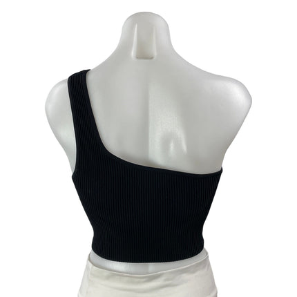 Aritzia Babaton Black One Shoulder Ribbed Knit Sculpt Sleeveless Crop Top Size M