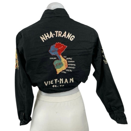 Backers Vietnam Souvenir Embroidery Collar Long Sleeve Crop Bomber Coat Jacket S