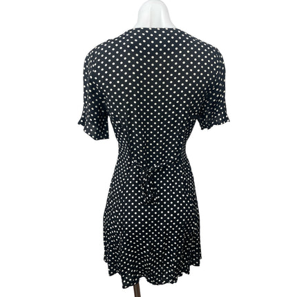 Zara Womens Black Polka Dots V-neck Short Sleeve Button Down Mini A-Line Dress S