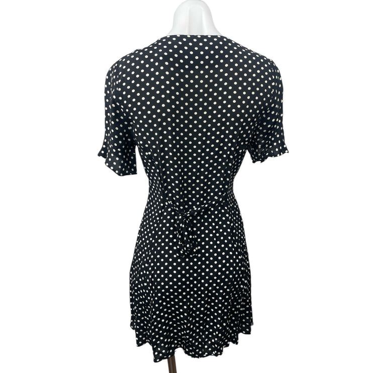 Zara Womens Black Polka Dots V-neck Short Sleeve Button Down Mini A-Line Dress S