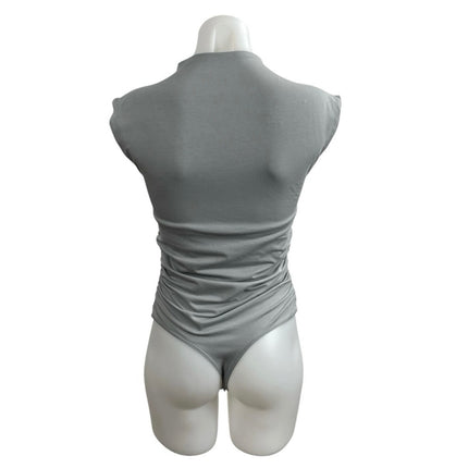 Abercrombie & Fitch Gray Ruched Shell Mock Neck Sleeveless Tank Bodysuit Top M
