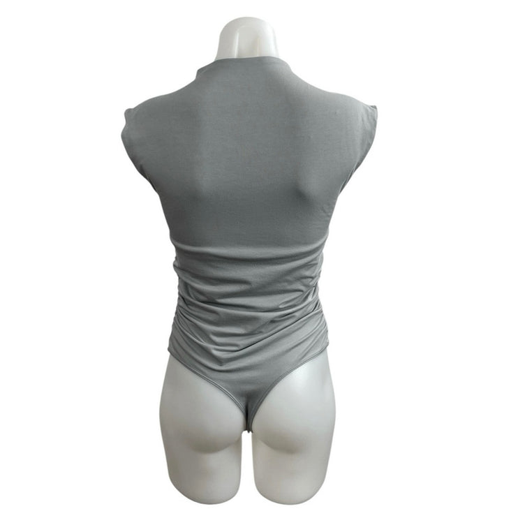 Abercrombie & Fitch Gray Ruched Shell Mock Neck Sleeveless Tank Bodysuit Top M