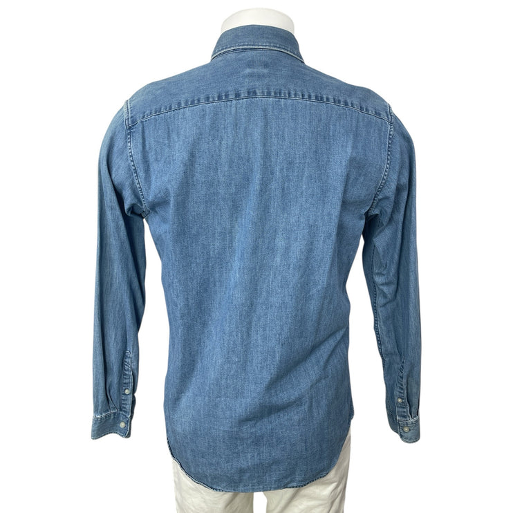 Uniqlo Men's Blue Slim Fit Long Sleeve Button Down Pocket Denim Shirt Top Size M