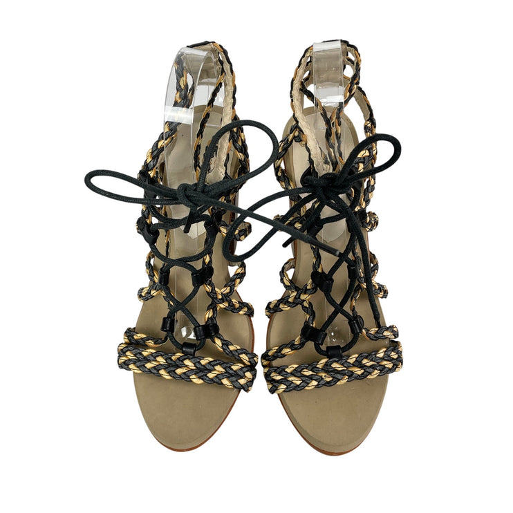 Groove Addison Women's Braided Lace Up Straps Block Heels Strappy Sandals Sz 8.5