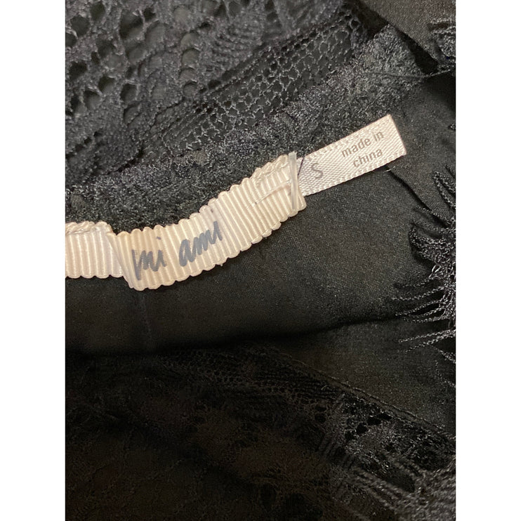 Mi Ami Women's Black Floral Lace Fringe Sleeveless Cami Camisole Tank Top Size S