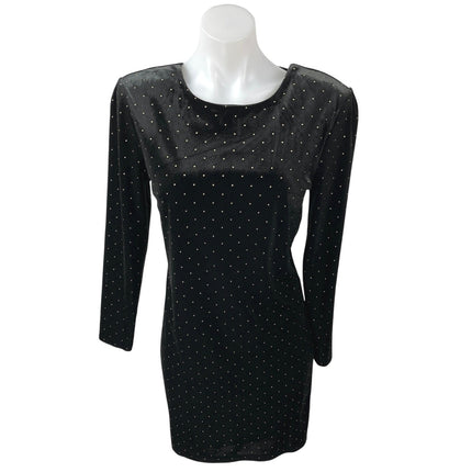Express Black Velvet Velour Gold Studded Open Back Mini Bodycon Sweater Dress 12