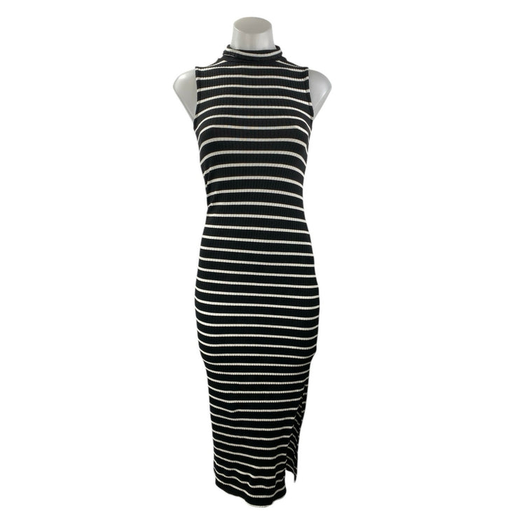 French Connection Black Striped Sleeveless Mock Neck Midi Sweater Tank Dress XS