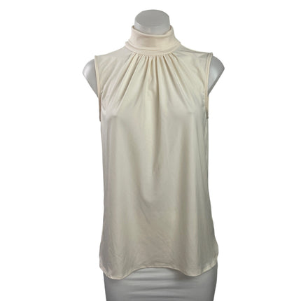 Susan Graver Women's Cream Sleeveless Mock Neck Pleated Soft Blouse Top Size XXS