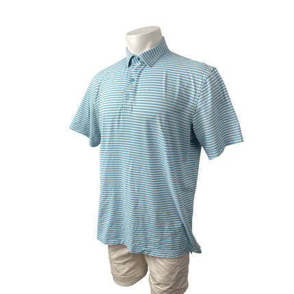 Peter Millar Men's Blue Striped Golf Casual Short Sleeve Polo Shirt Top Size L
