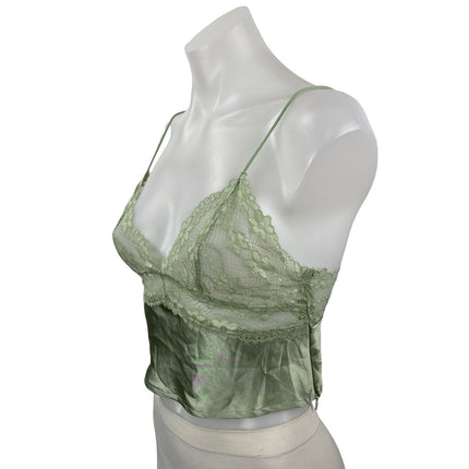 Princess Polly Isolind Women's Green Satin Lace Sheer Sleeveless Cami Tank Top 2