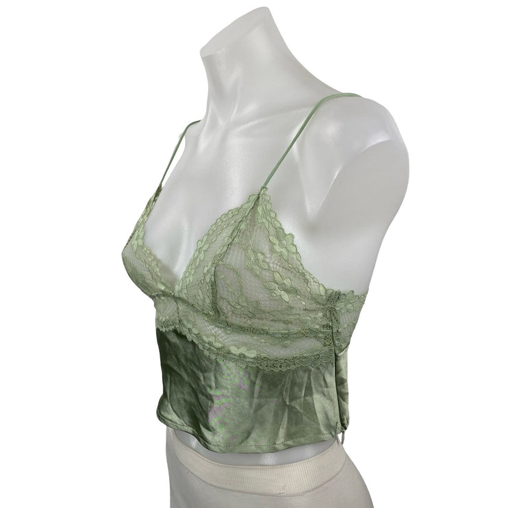 Princess Polly Isolind Women's Green Satin Lace Sheer Sleeveless Cami Tank Top 2