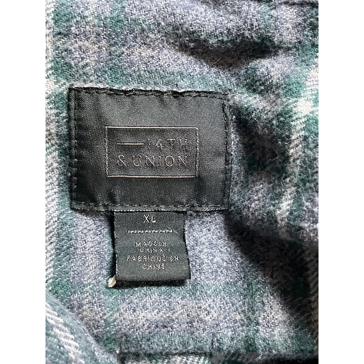 14th & Union Men's Gray Plaid Long Sleeve Chest Pocket Button Down Shirt Top XL