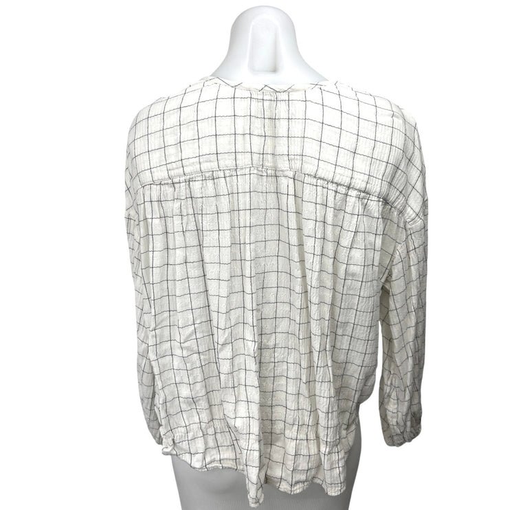 Madewell White Checkered Plaid Button Down Long Sleeve Crop Top Blouse Shirt S
