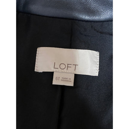LOFT Women's Black Faux Vegan Leather One Button Long Sleev Coat jacket Size 6
