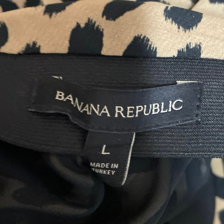 Banana Republic Beige Leopard Animal Print High Waist Flare Midi Skirt Size L